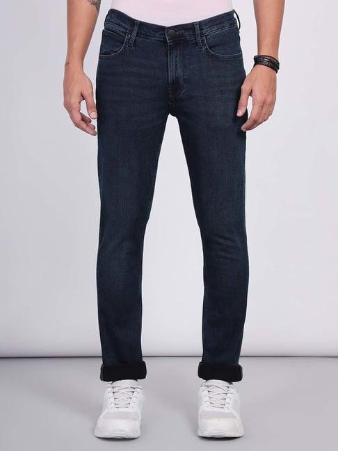 lee bruce dark blue skinny fit lightly washed jeans