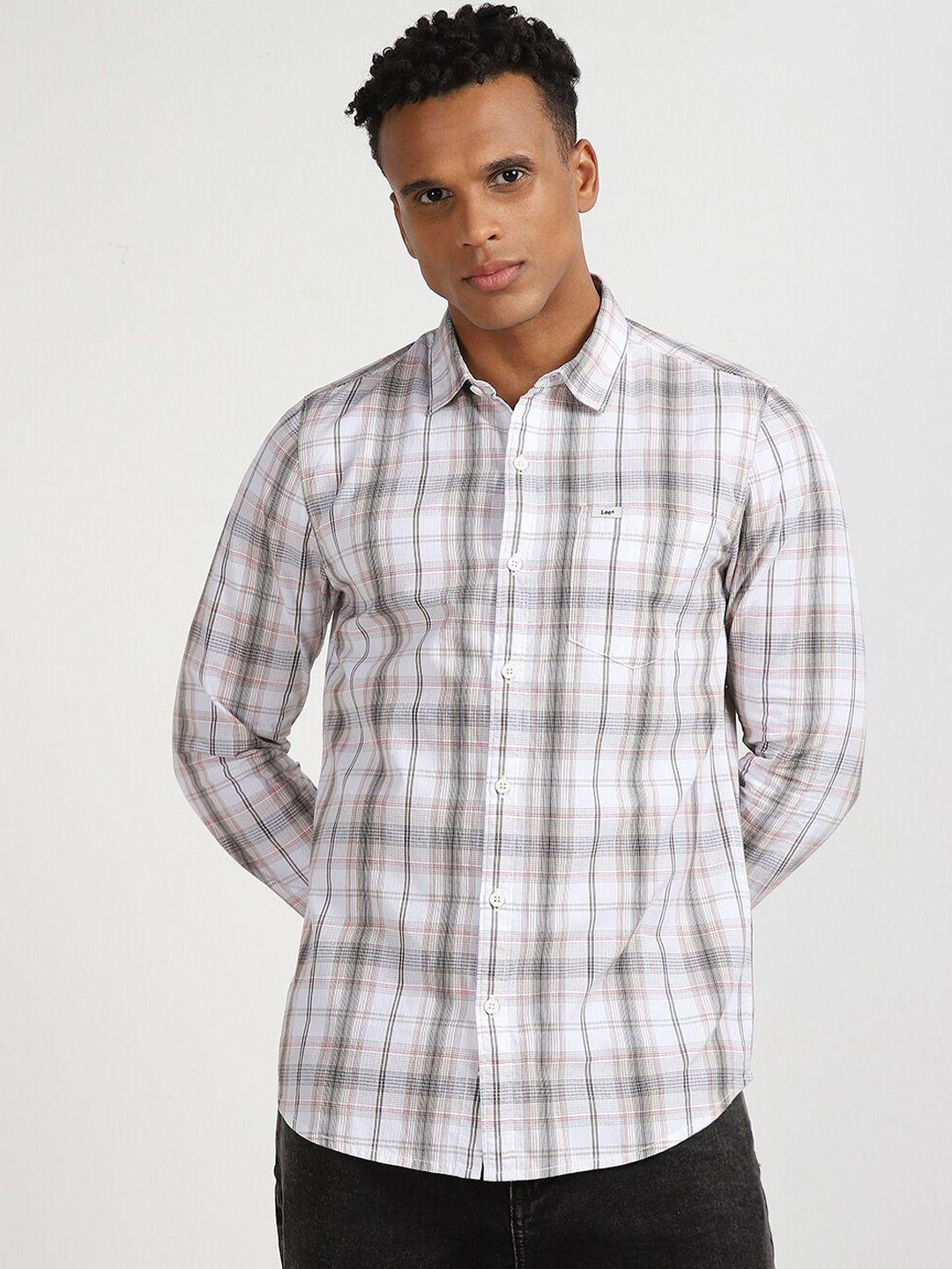 lee checked spread collar slim fit cotton casual shirt