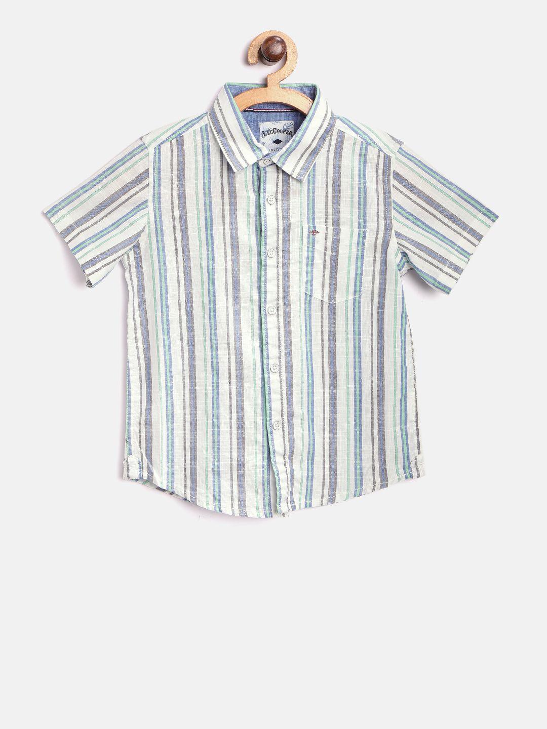 lee cooper boys white & blue regular fit striped casual shirt