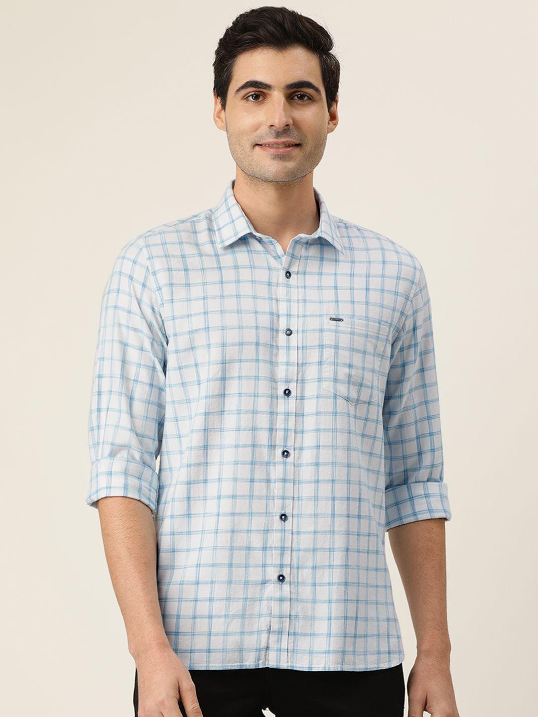 lee cooper men blue & white regular fit checked casual shirt