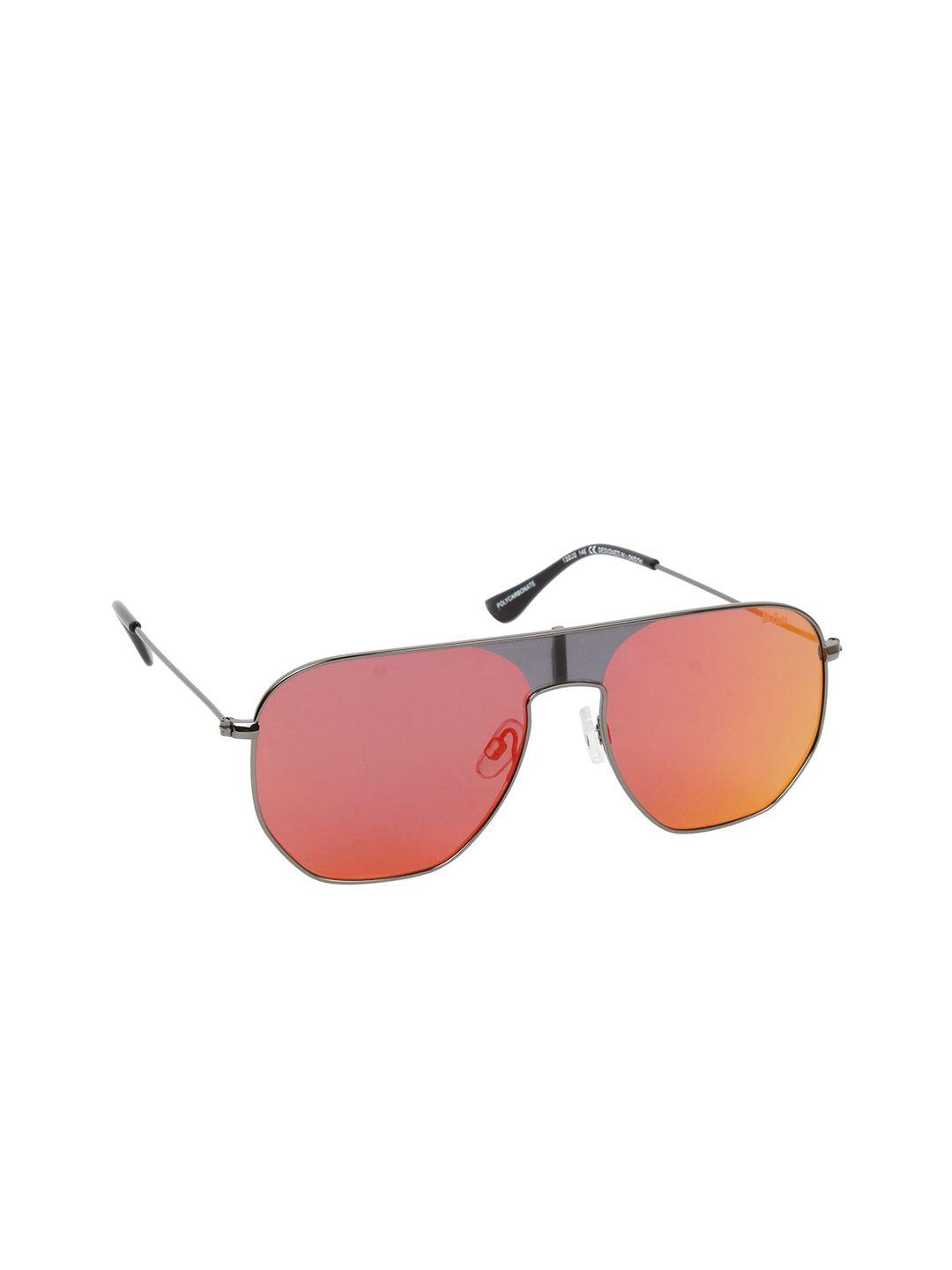 lee cooper men red lens & gunmetal-toned oversized sunglasses with uv protected lens