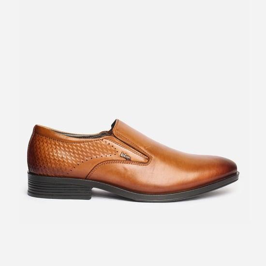 lee cooper men solid embossed leather slip-on shoes