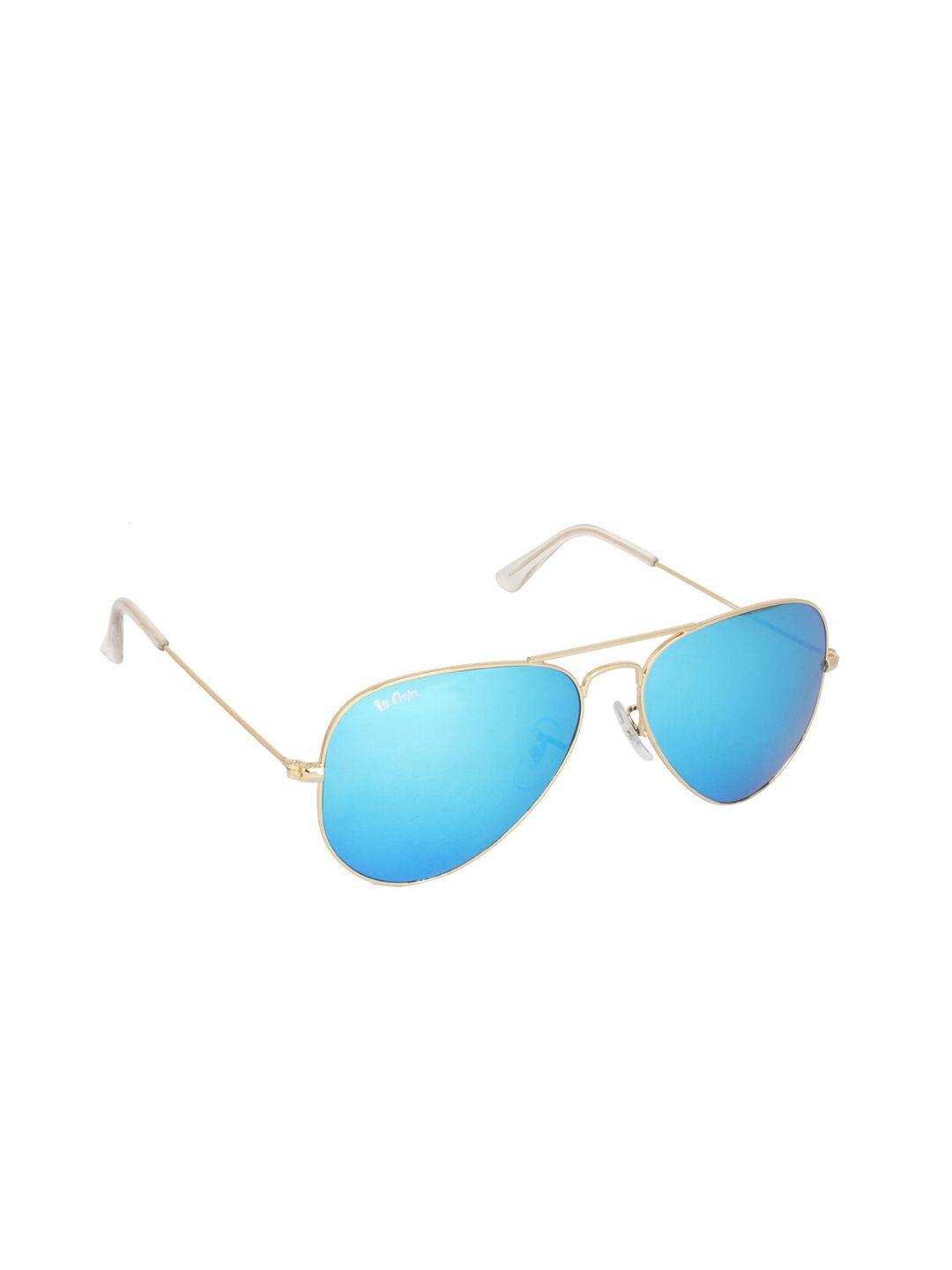 lee cooper unisex blue lens & gold-toned aviator sunglasses with uv protected lens