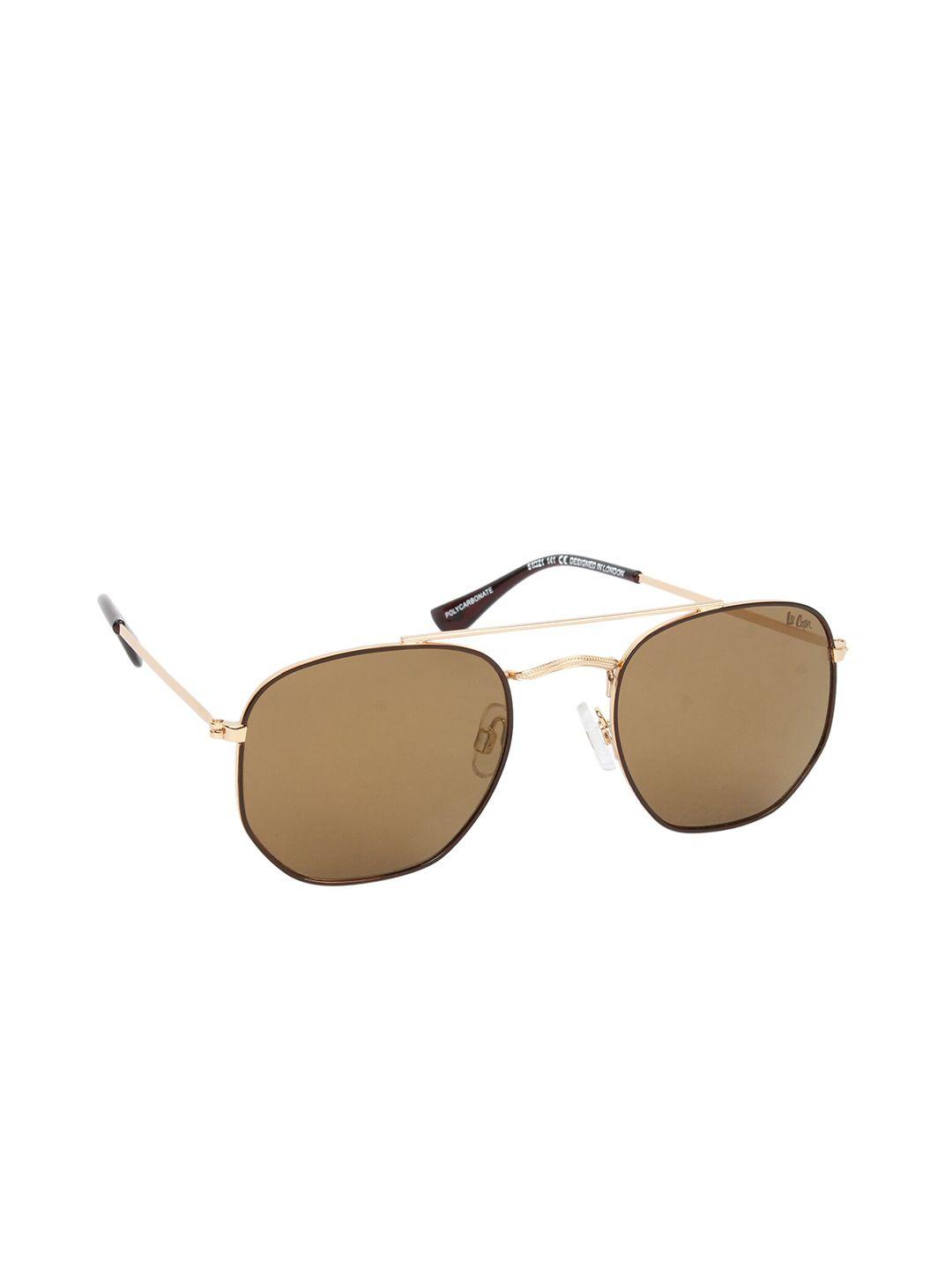 lee cooper unisex brown lens & gold-toned round uv protected lens sunglasses