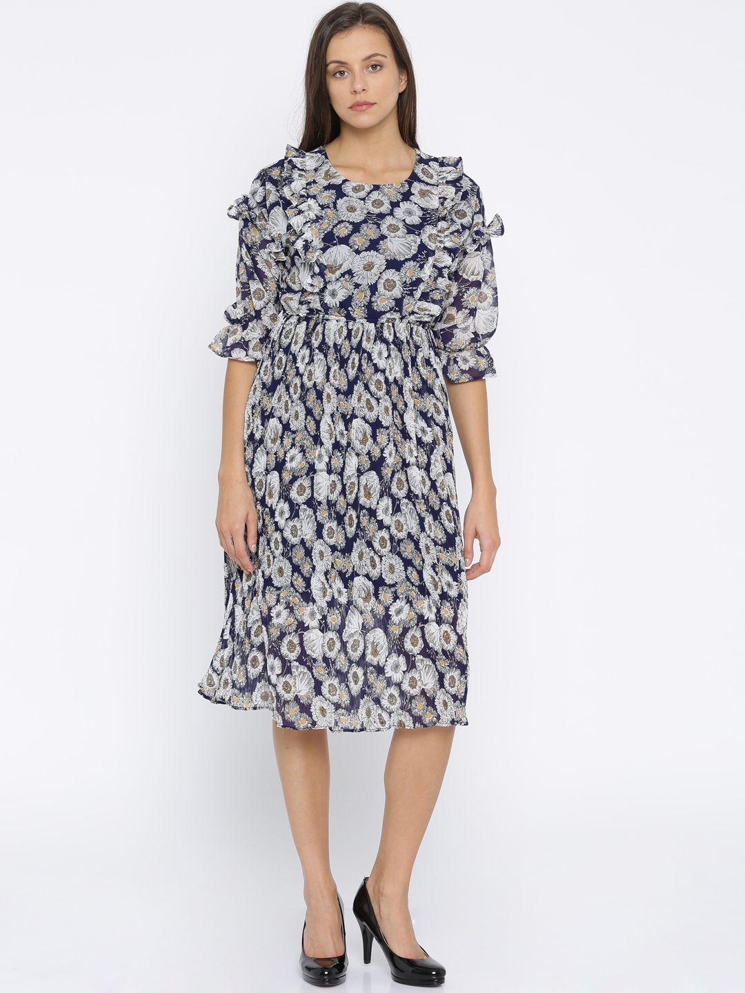 lee cooper women navy printed fit and flare dress