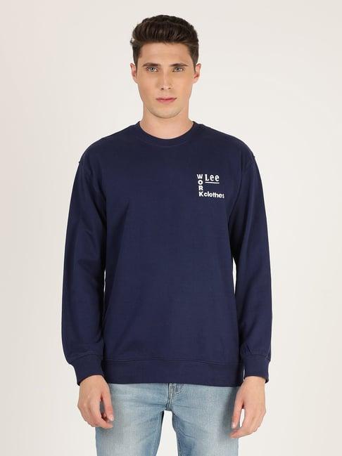 lee dark blue full sleeves round neck sweatshirt