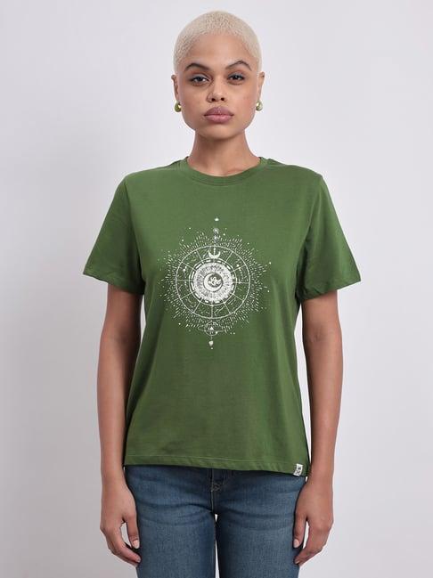 lee dark green cotton graphic print t-shirt