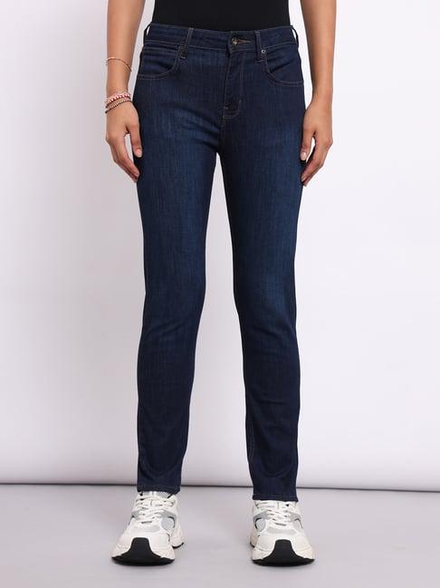 lee dark indigo slim fit high rise jeans