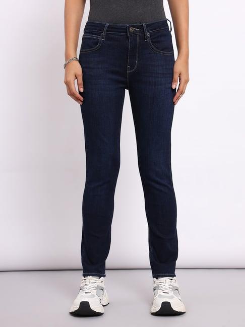 lee dark indigo slim fit high rise jeans