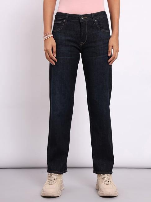 lee dark indigo straight fit mid rise jeans