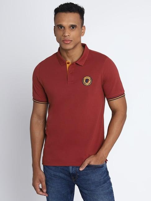 lee dark red slim fit logo print polo t-shirt