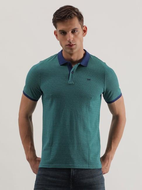 lee green slim fit striped polo t-shirt