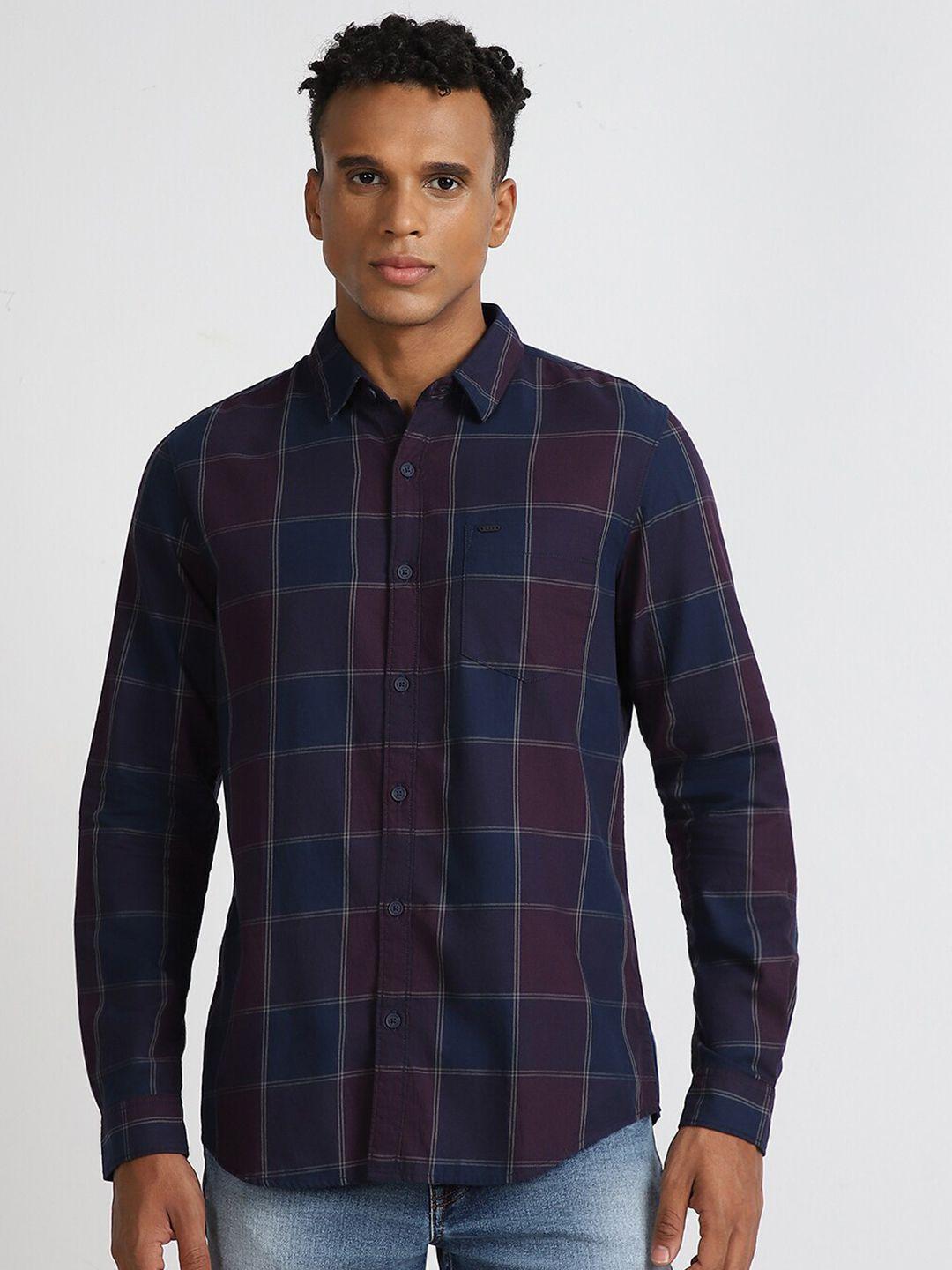 lee grid tattersall checked slim fit opaque cotton casual shirt