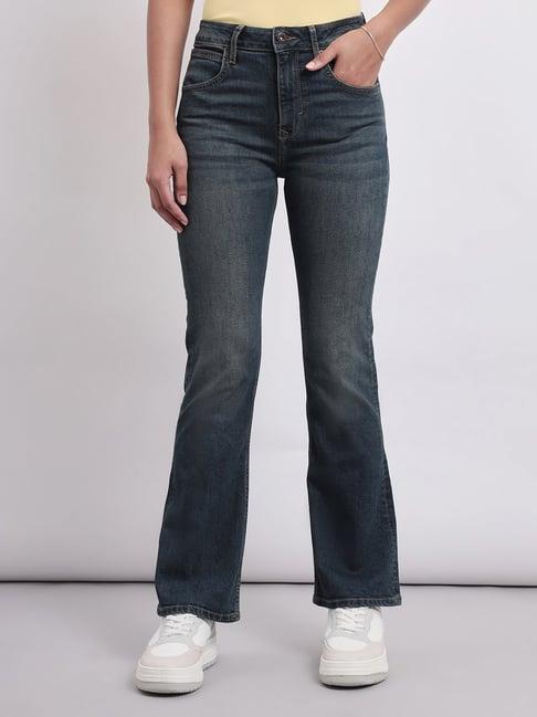 lee indigo relaxed fit high rise jeans