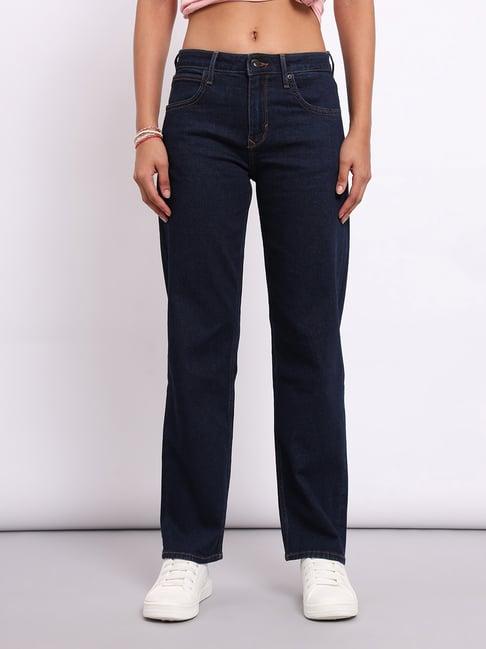 lee indigo straight fit high rise jeans