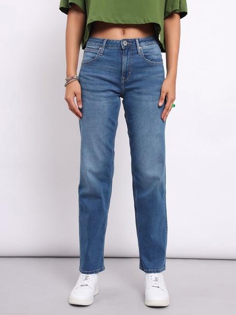 lee indigo straight fit high rise jeans