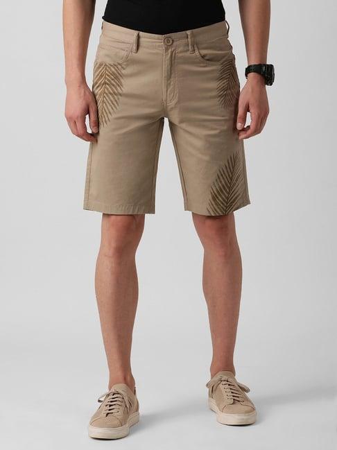 lee khaki cotton slim fit printed shorts