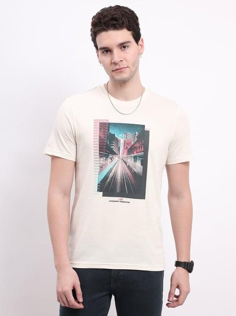 lee light beige regular fit graphic print cotton crew t-shirt