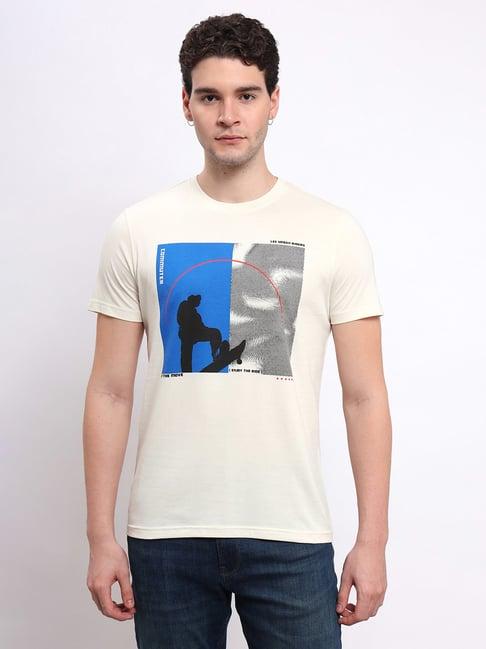 lee light beige slim fit graphic print cotton crew t-shirt