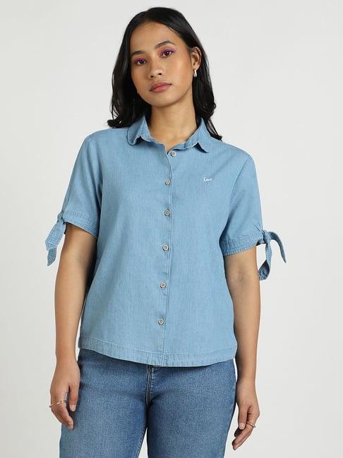 lee light blue casual shirt