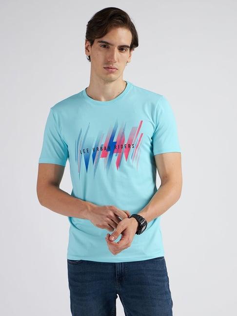 lee light blue slim fit printed t-shirt