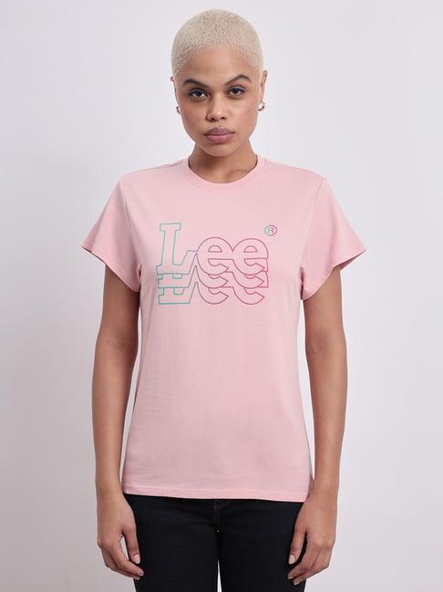 lee light pink cotton graphic print t-shirt
