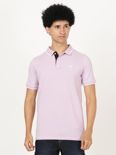 lee light purple cotton slim fit polo t-shirt