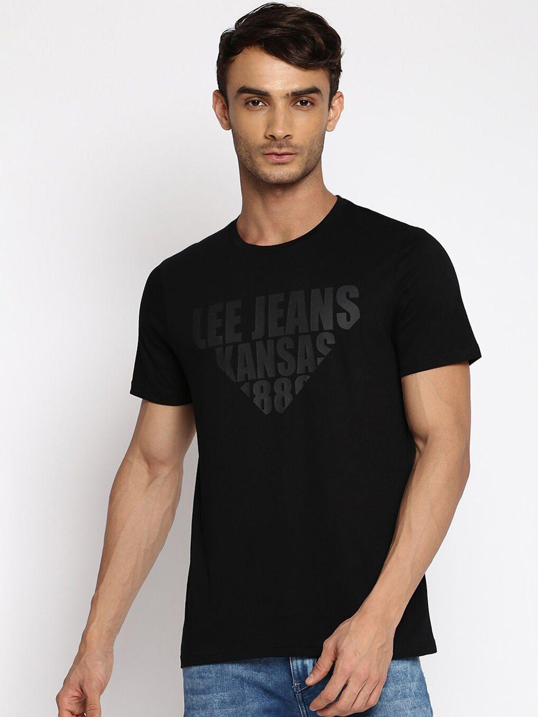 lee men black & grey typography printed slim fit t-shirt