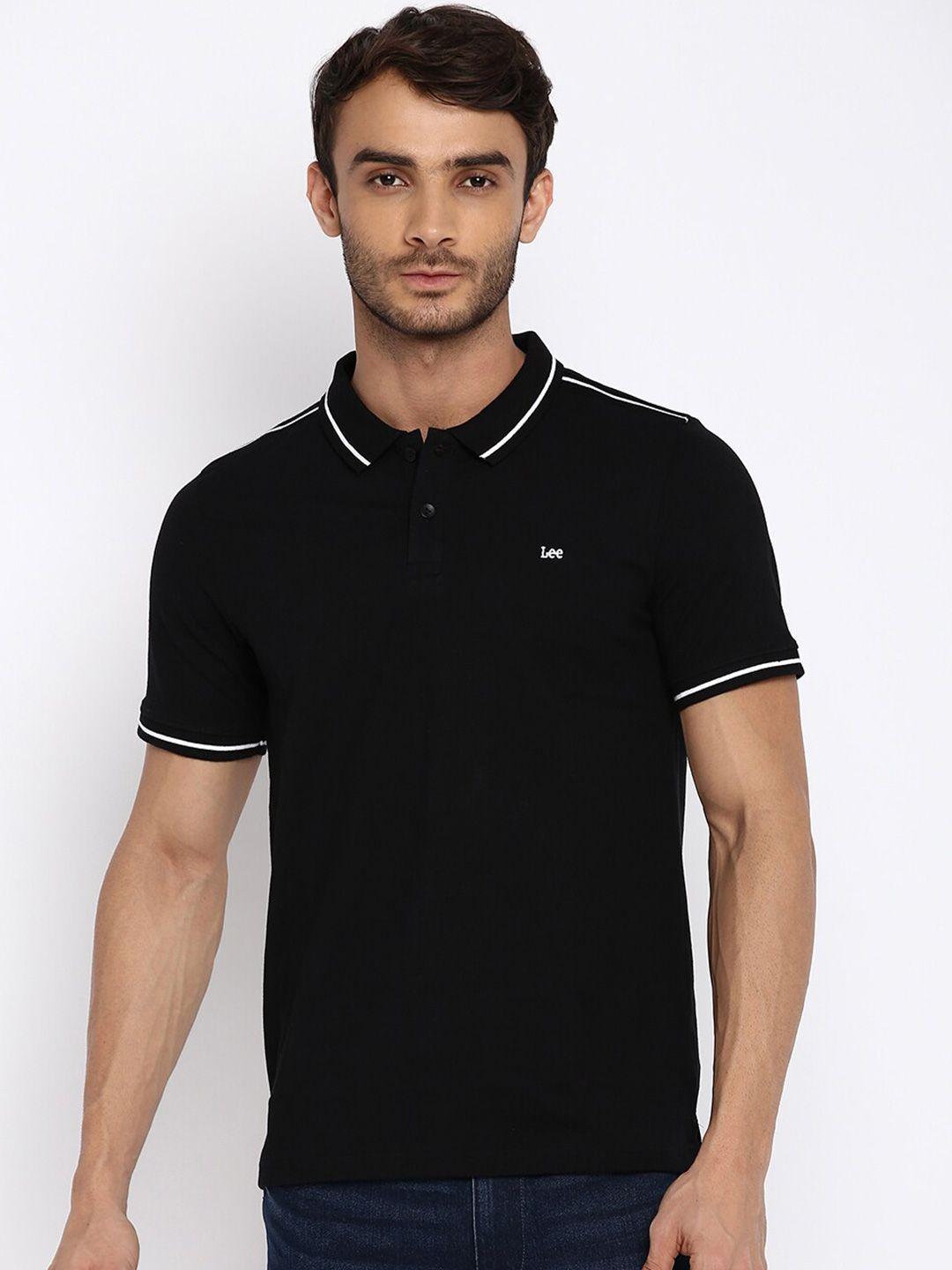 lee men black polo collar slim fit t-shirt