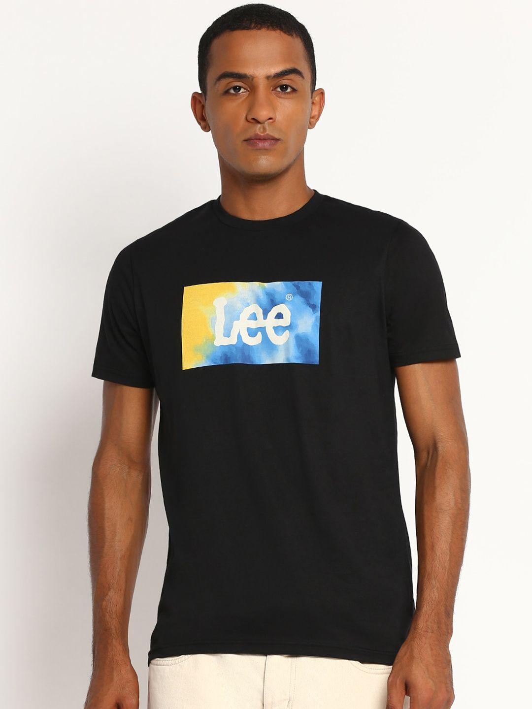 lee men black printed applique slim fit t-shirt