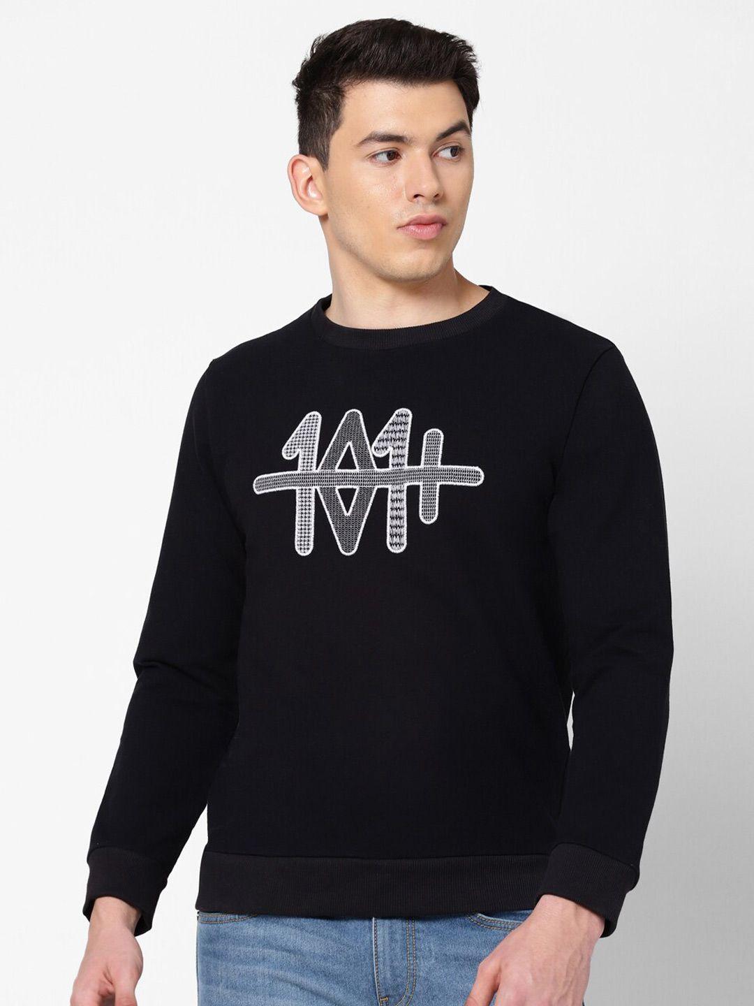 lee men black printed detachable hood cotton sweatshirt