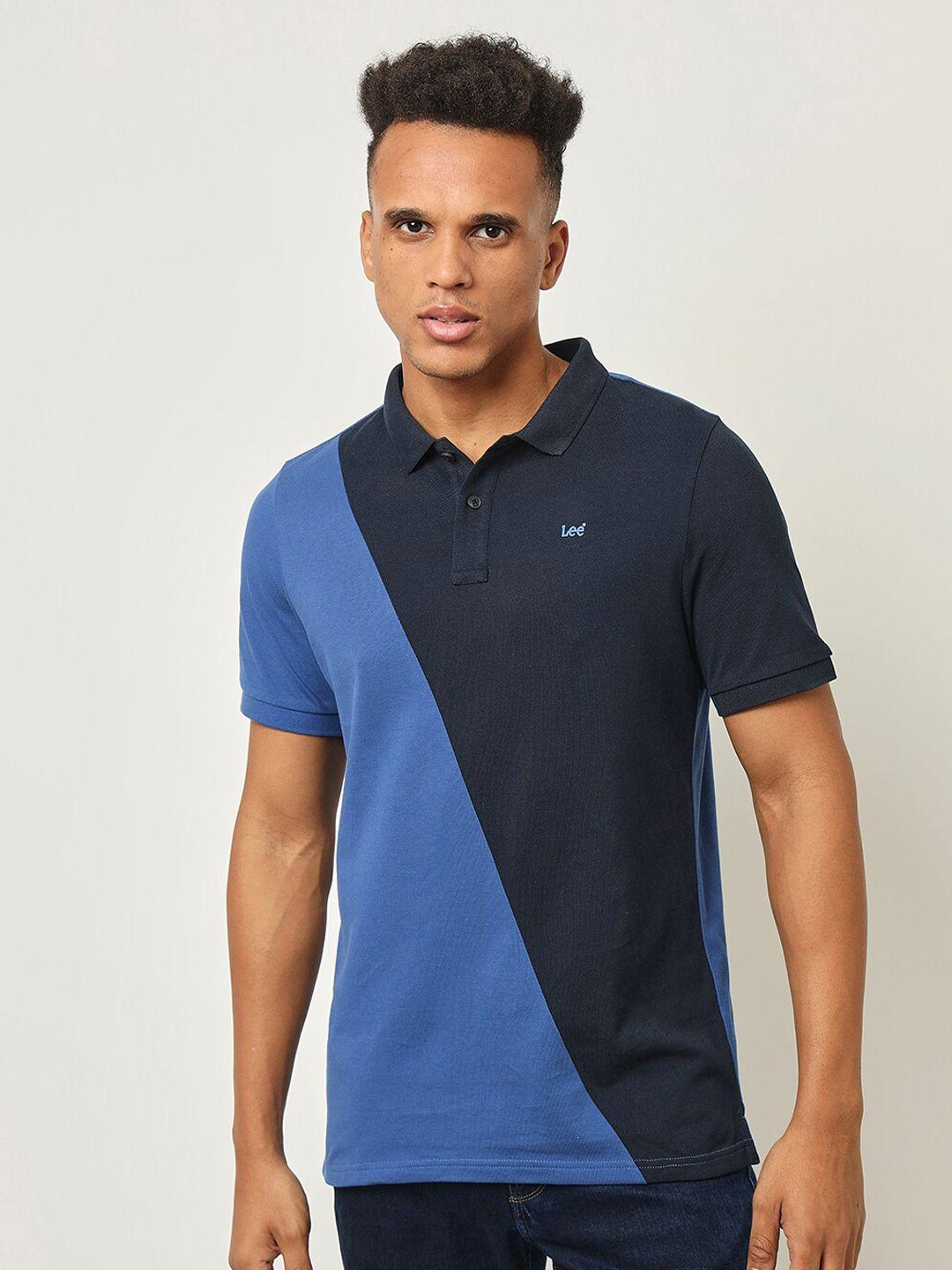lee men blue polo collar pockets slim fit t-shirt