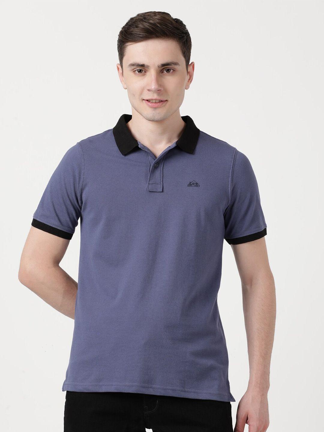 lee men blue polo collar slim fit cotton t-shirt