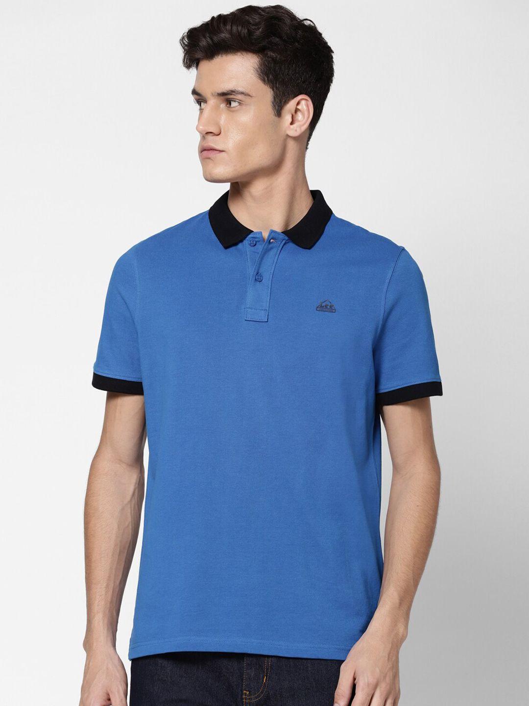 lee men blue polo collar slim fit t-shirt