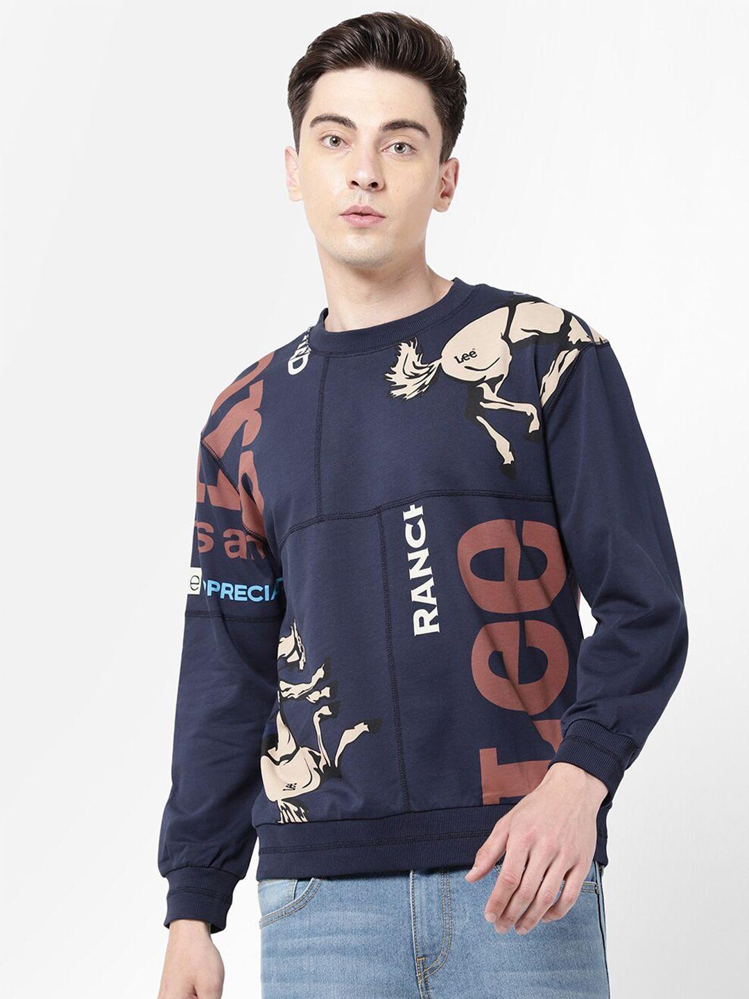 lee men blue printed sweatshirt