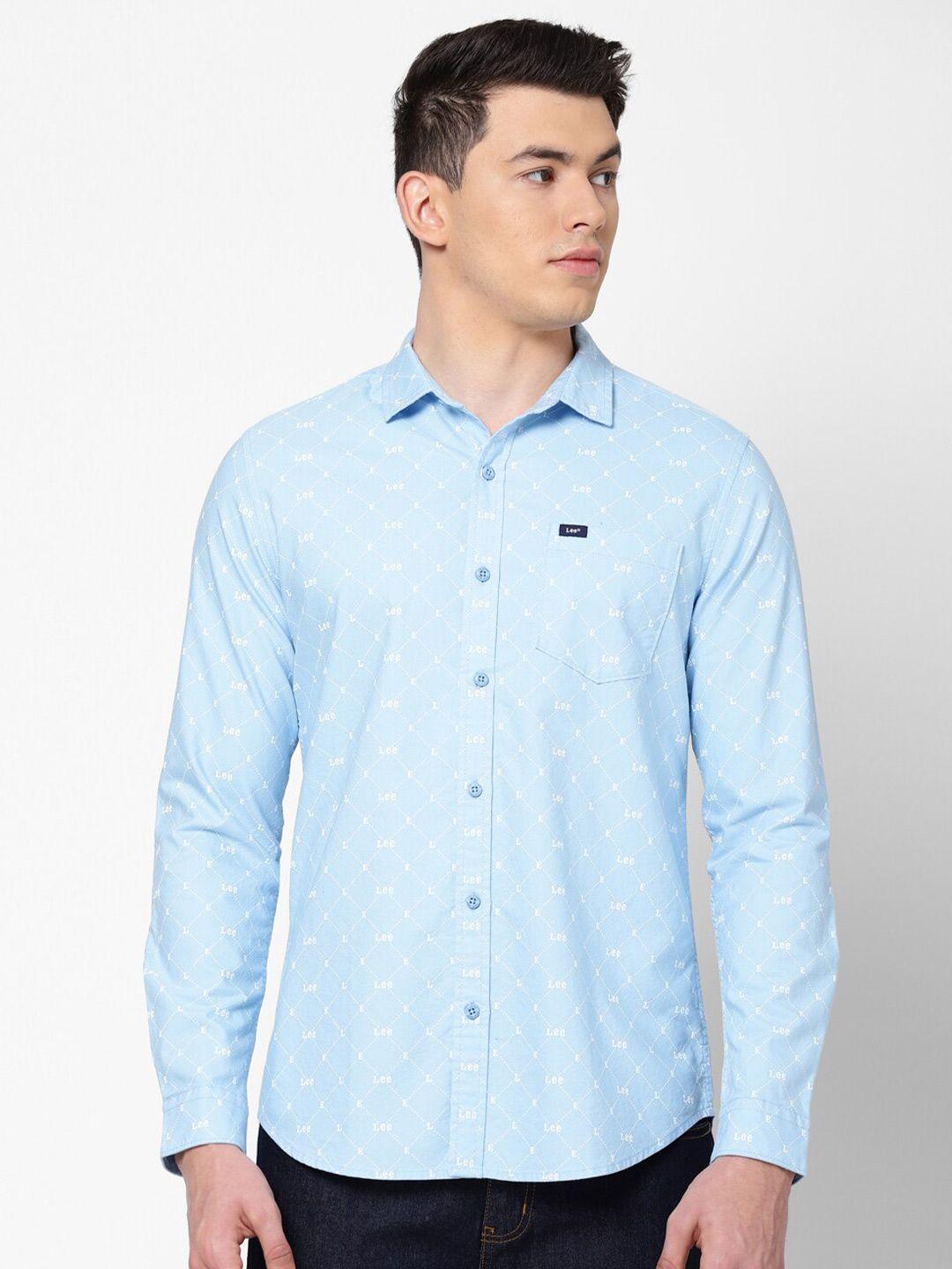 lee men blue slim fit floral printed casual shirt