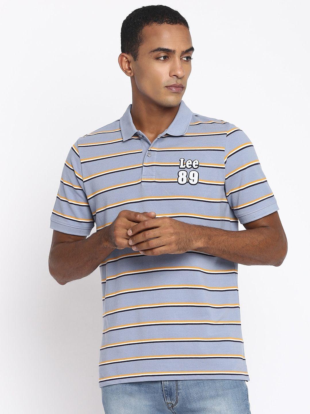 lee men blue striped polo collar slim fit t-shirt