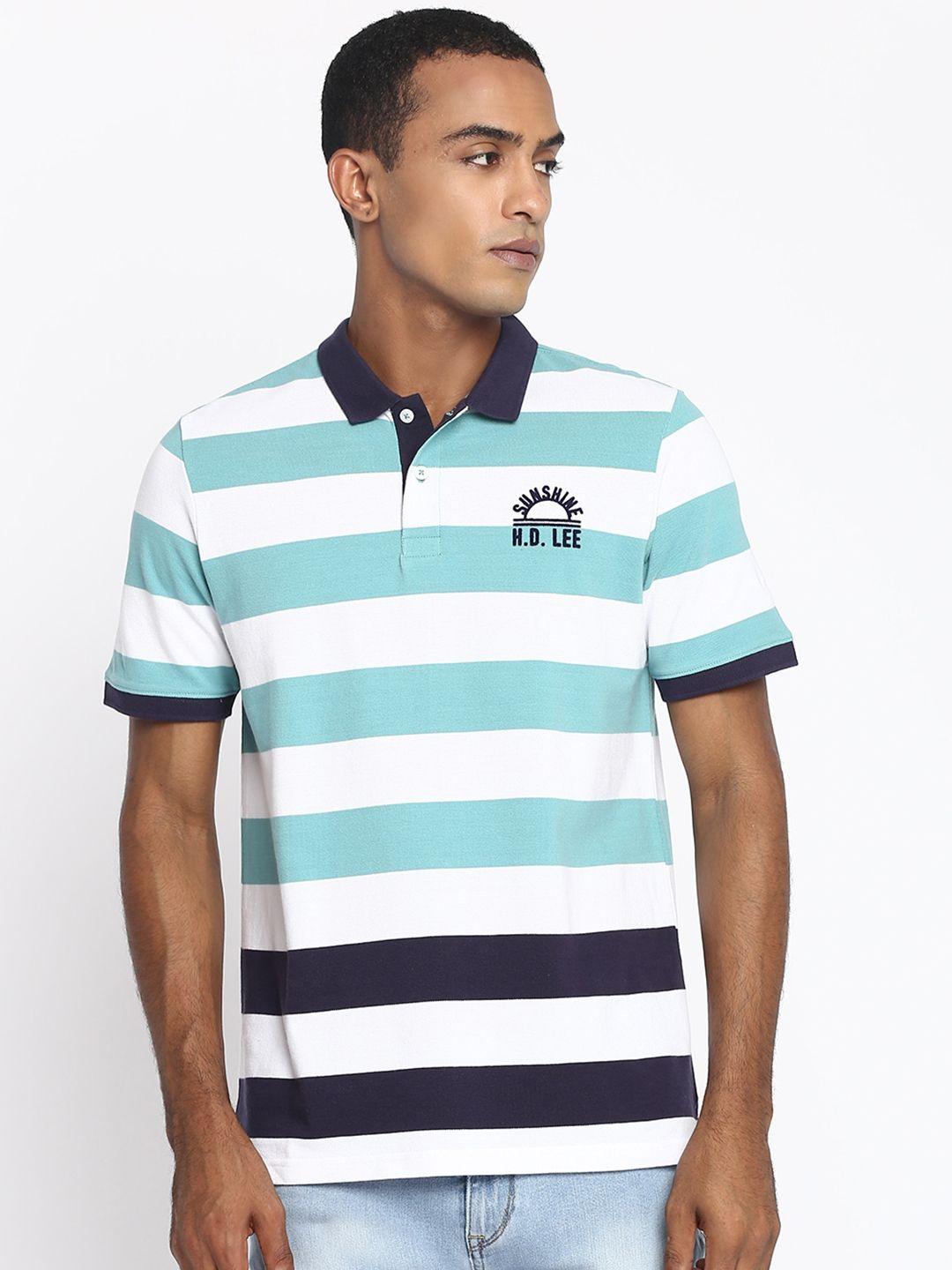 lee men blue striped polo collar slim fit t-shirt