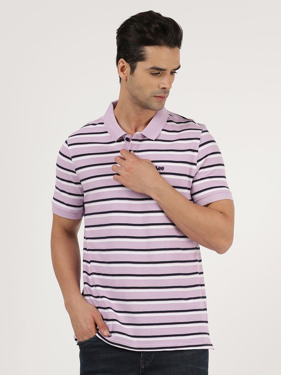 lee men blue striped polo collar slim fit t-shirt