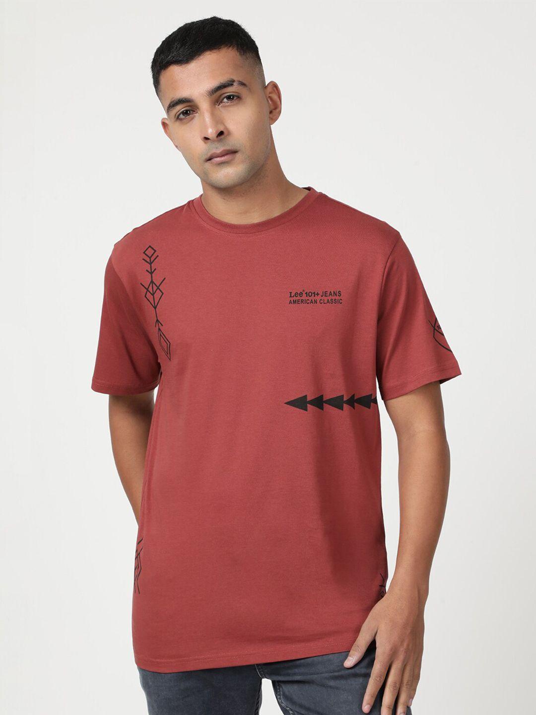 lee men geometric printed round neck short sleeve cotton t-shirt