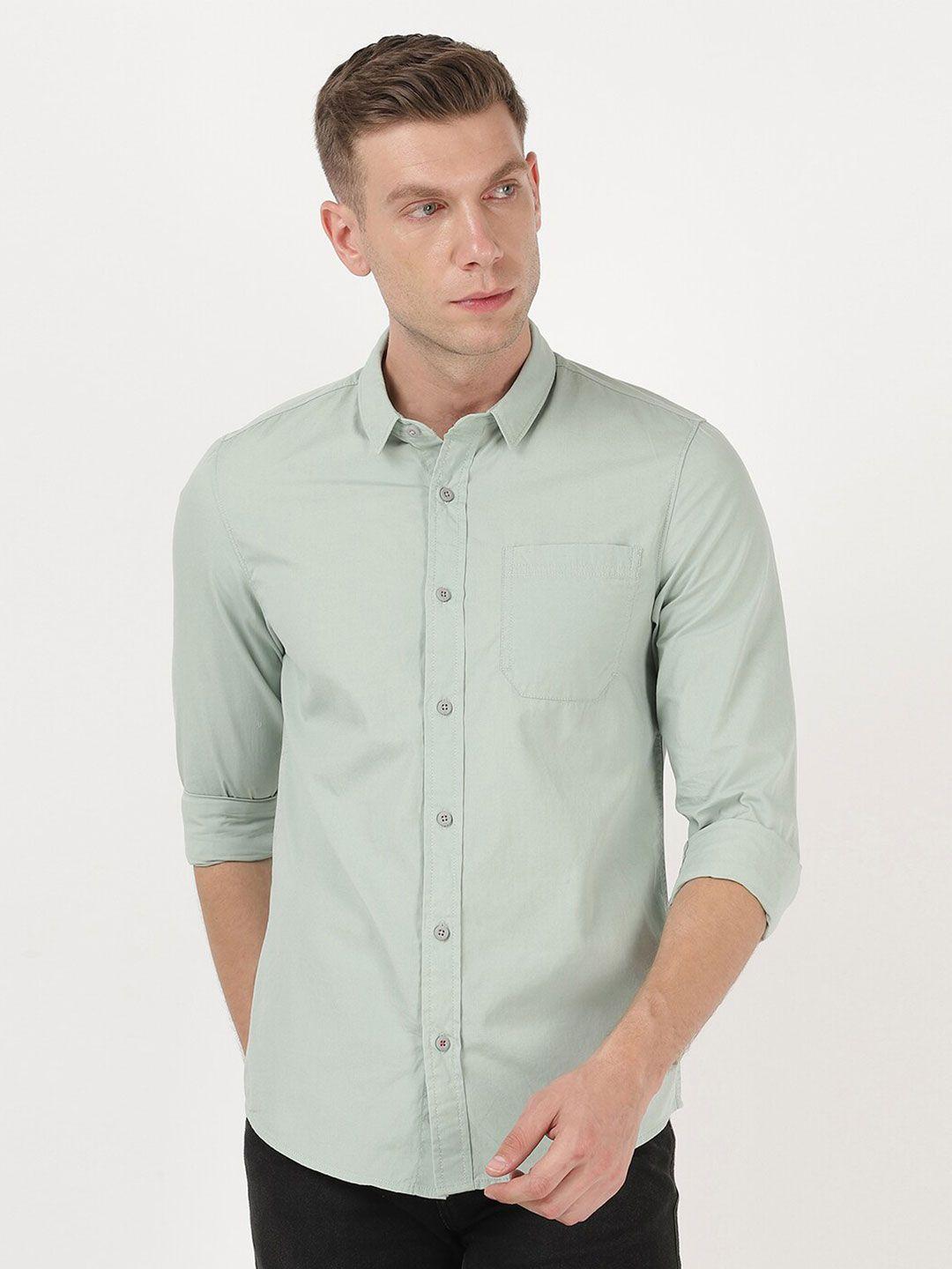 lee men green slim fit casual shirt