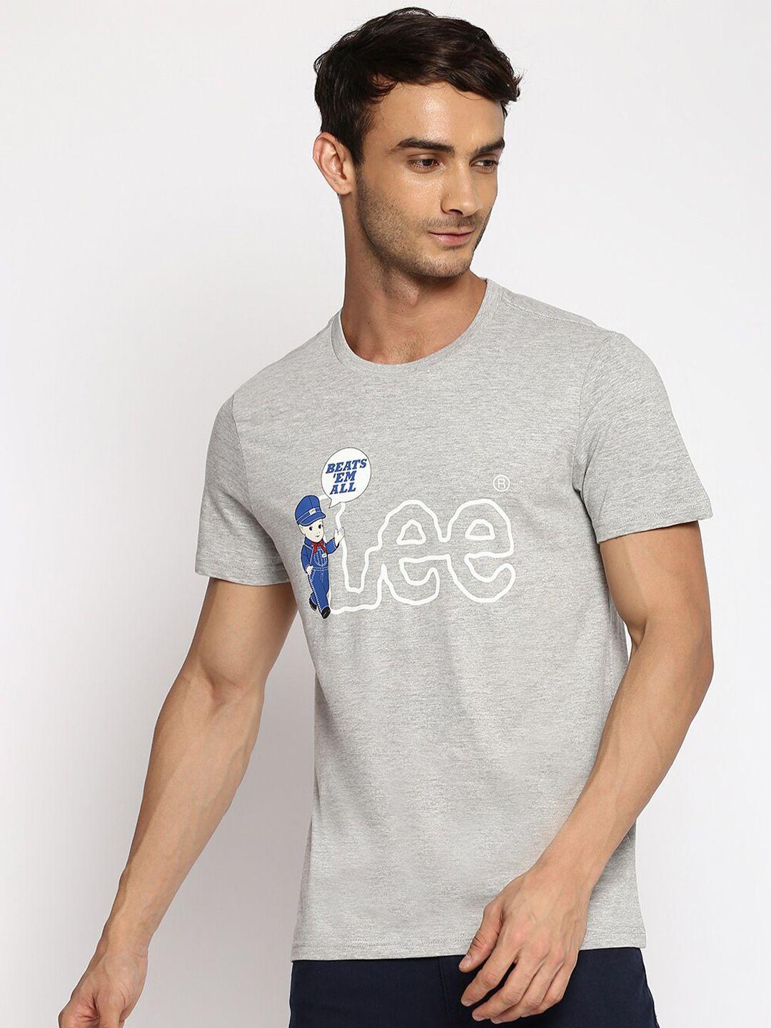 lee men grey brand logo printed slim fit cotton t-shirt