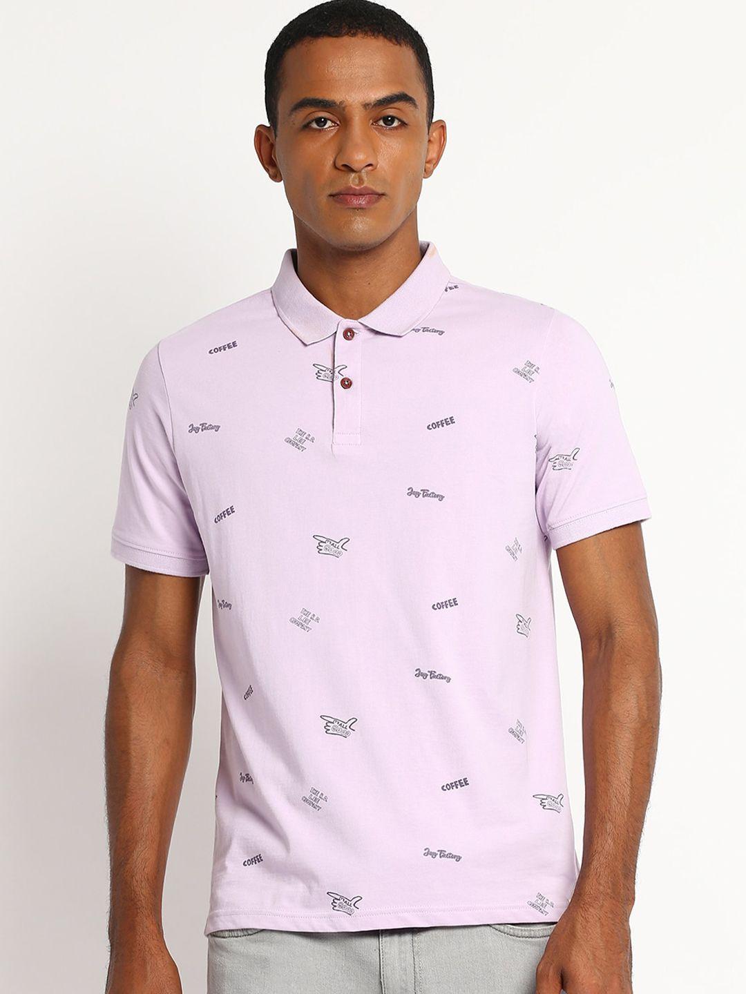 lee men lavender printed polo collar slim fit cotton t-shirt