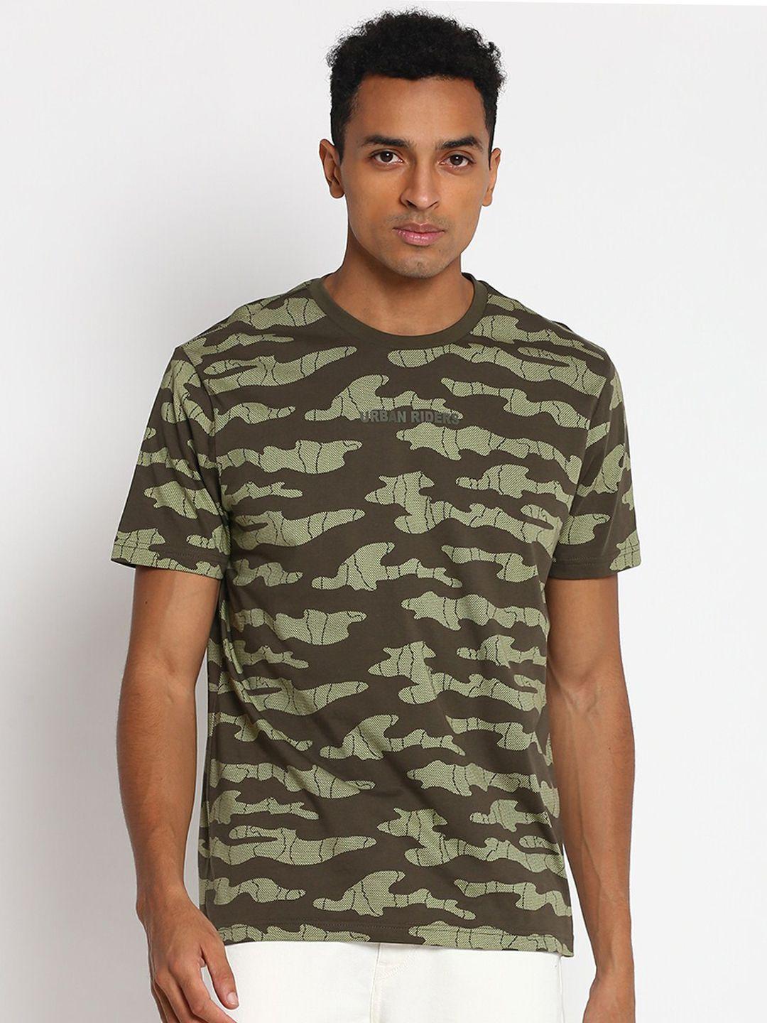 lee men olive green camouflage printed cotton t-shirt