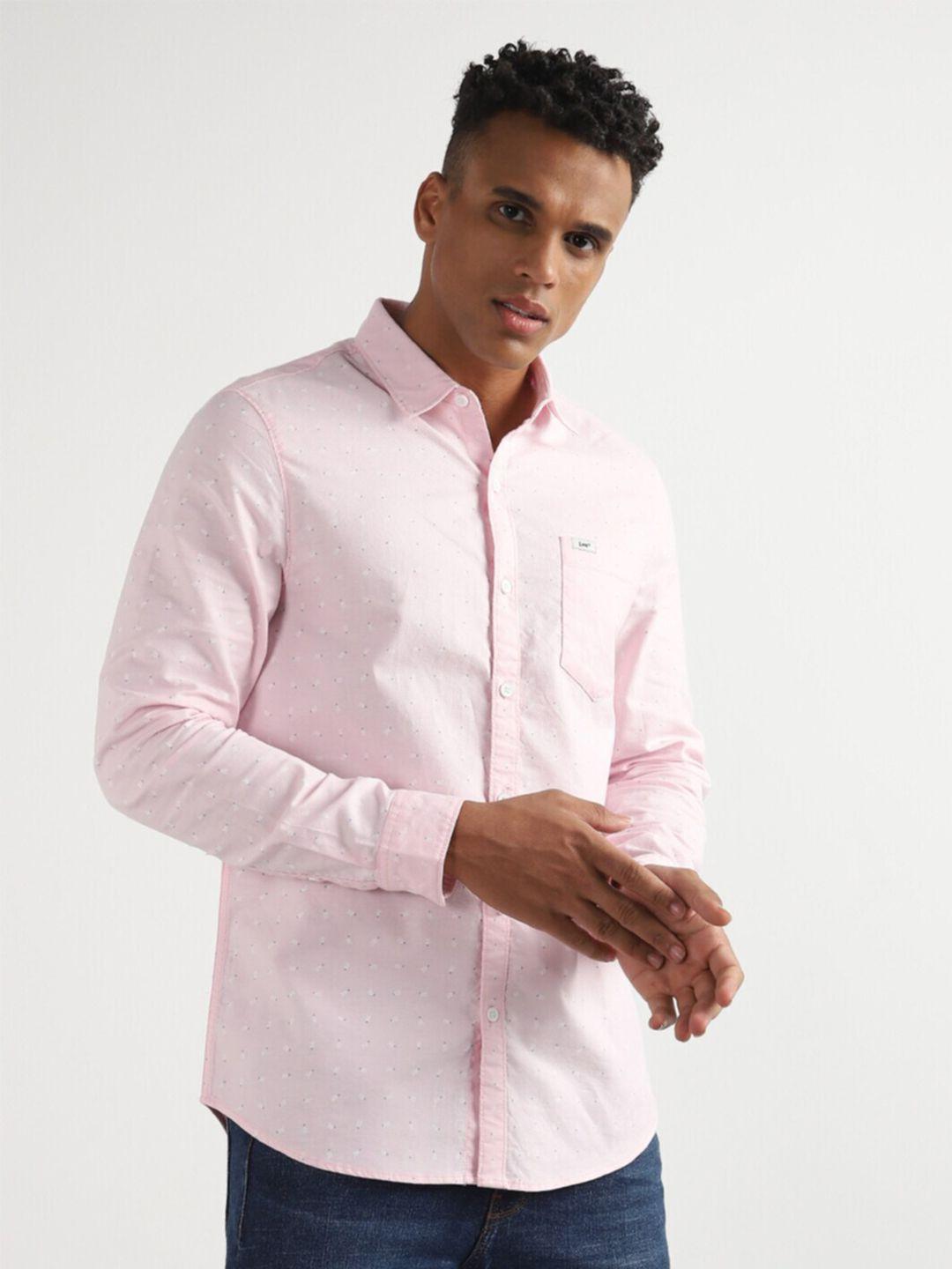 lee men pink slim fit horizontal stripes opaque checked casual shirt