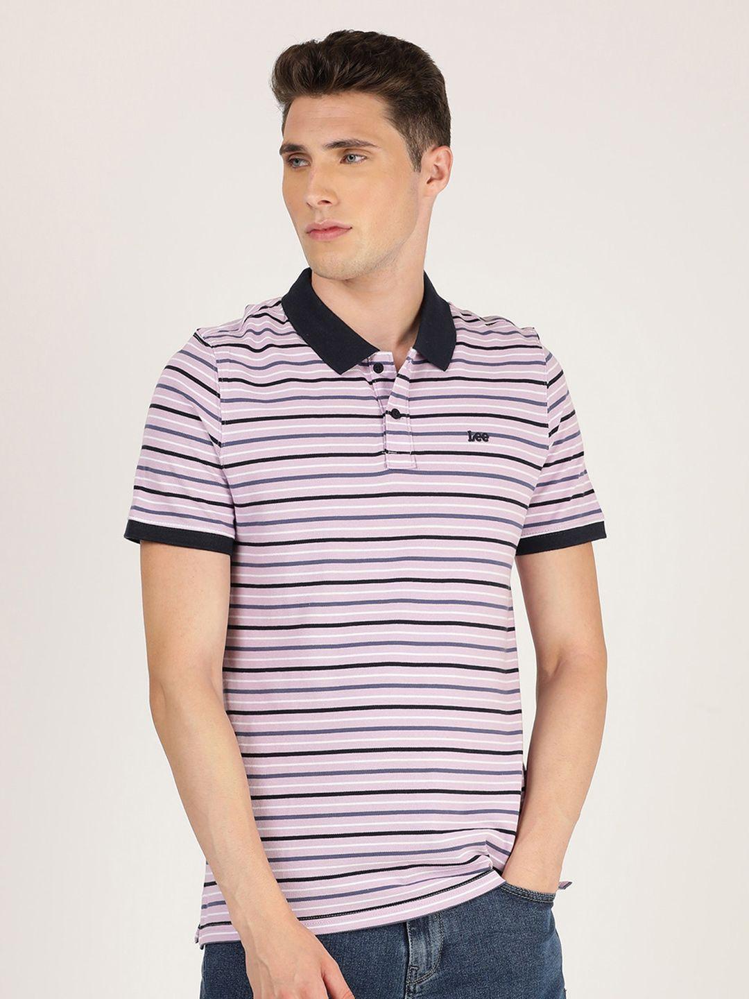 lee men purple striped polo collar slim fit t-shirt