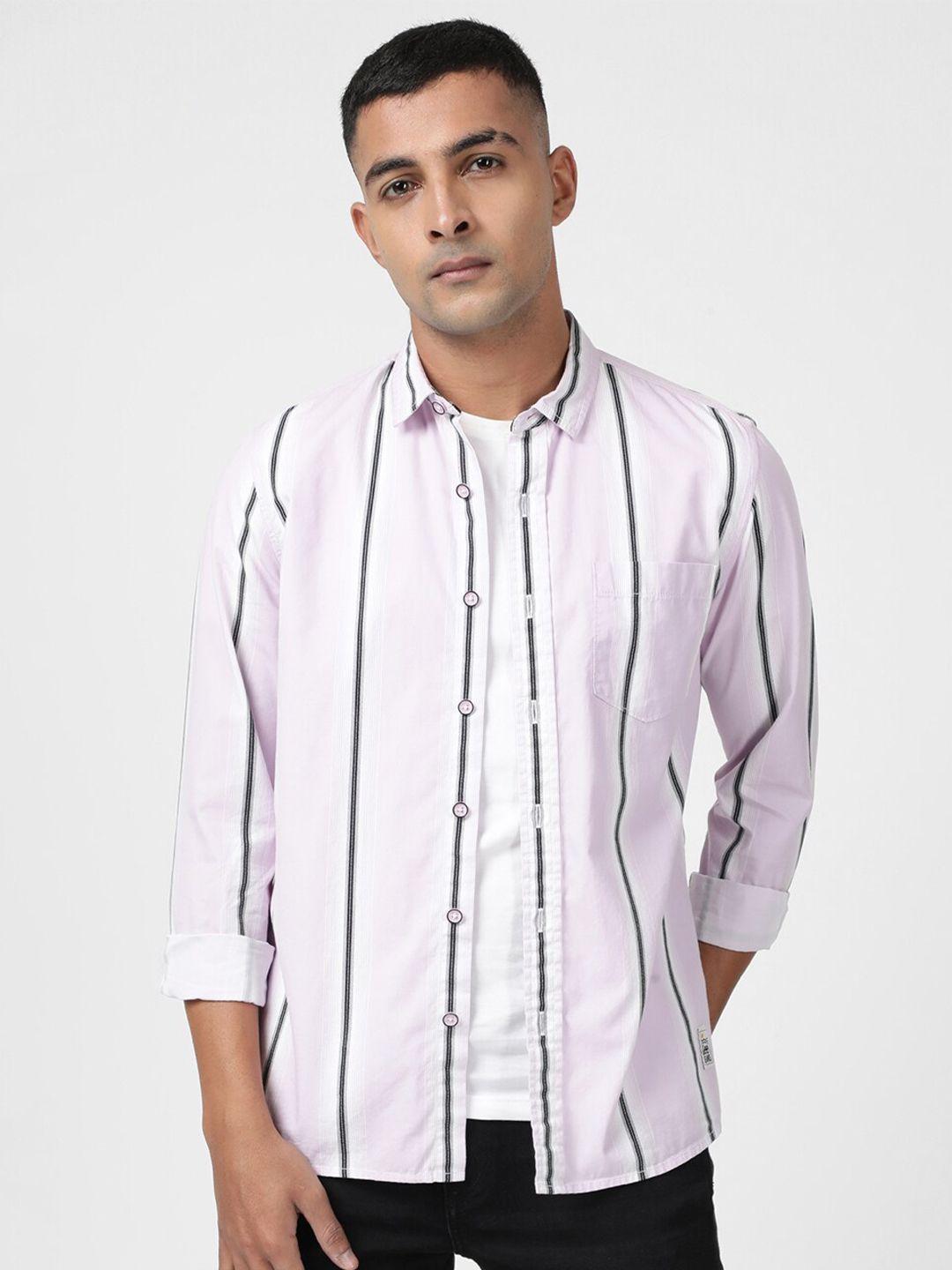 lee men slim fit striped slim fit casual cotton shirt