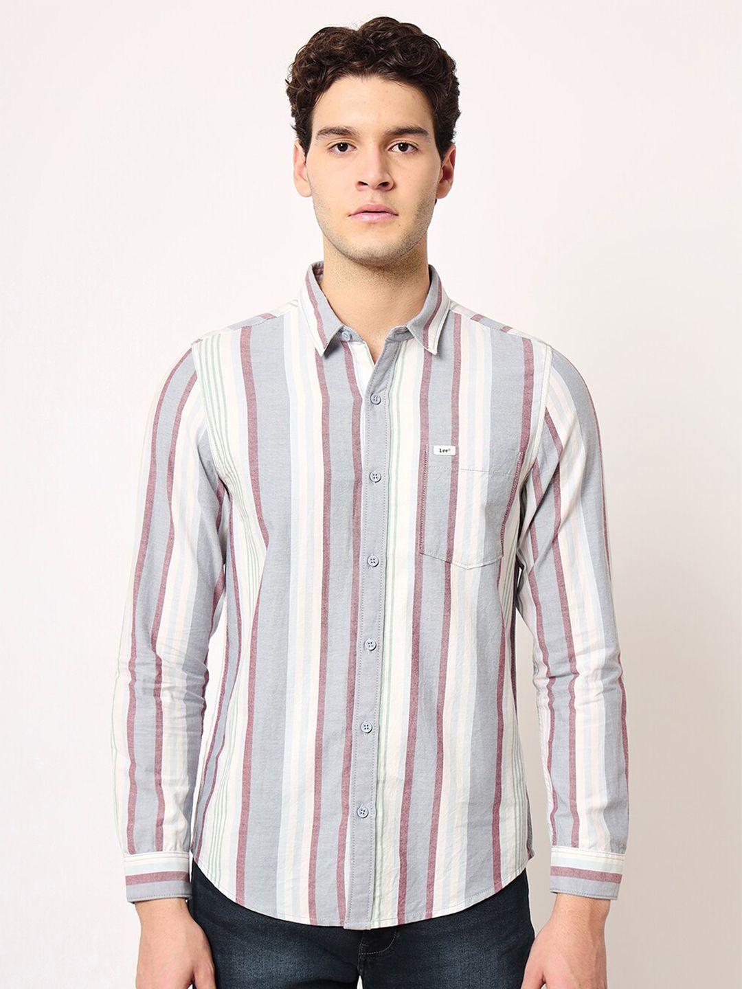 lee men striped cotton slim fit opaque casual shirt