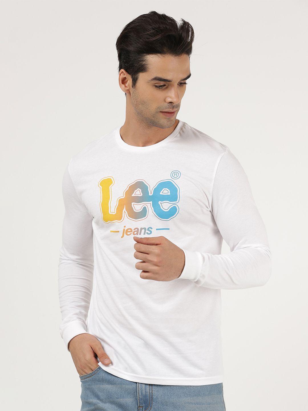 lee men white brand logo printed slim fit t-shirt