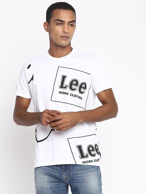 lee men white graphic print slim fit t shirt